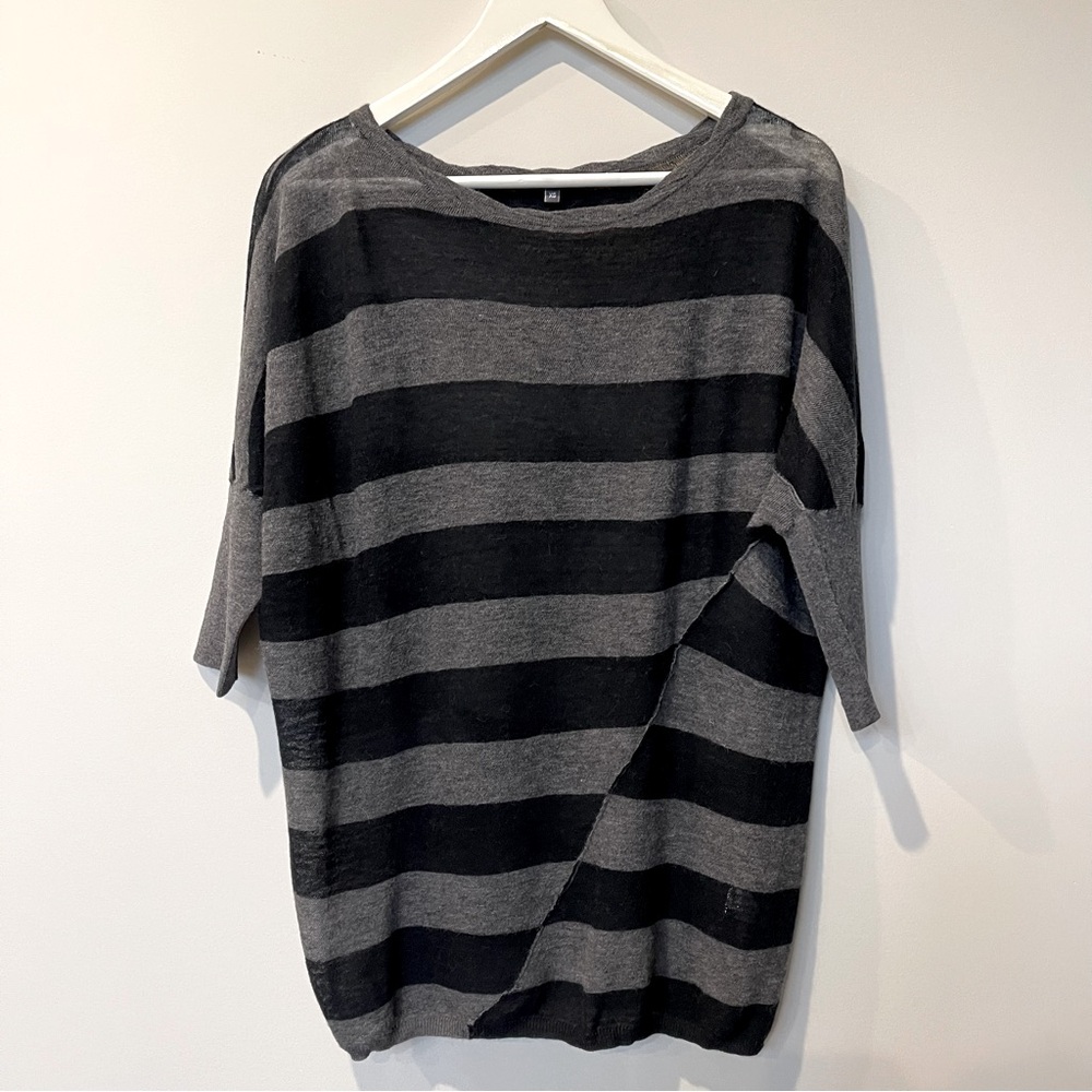 VINCE BATEAU DOLMAN TUNIC SWEATER in Black/Gray Stripe